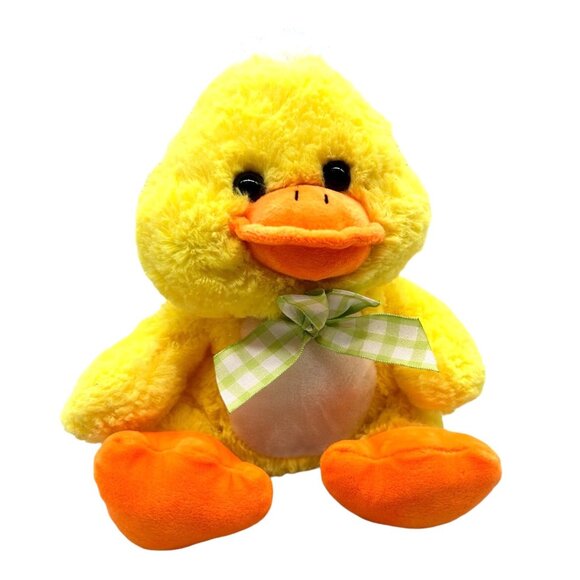Inter-American Products Easter Chick Duck Plush 10" Yellow Green Checkered Tie - Picture 1 of 7